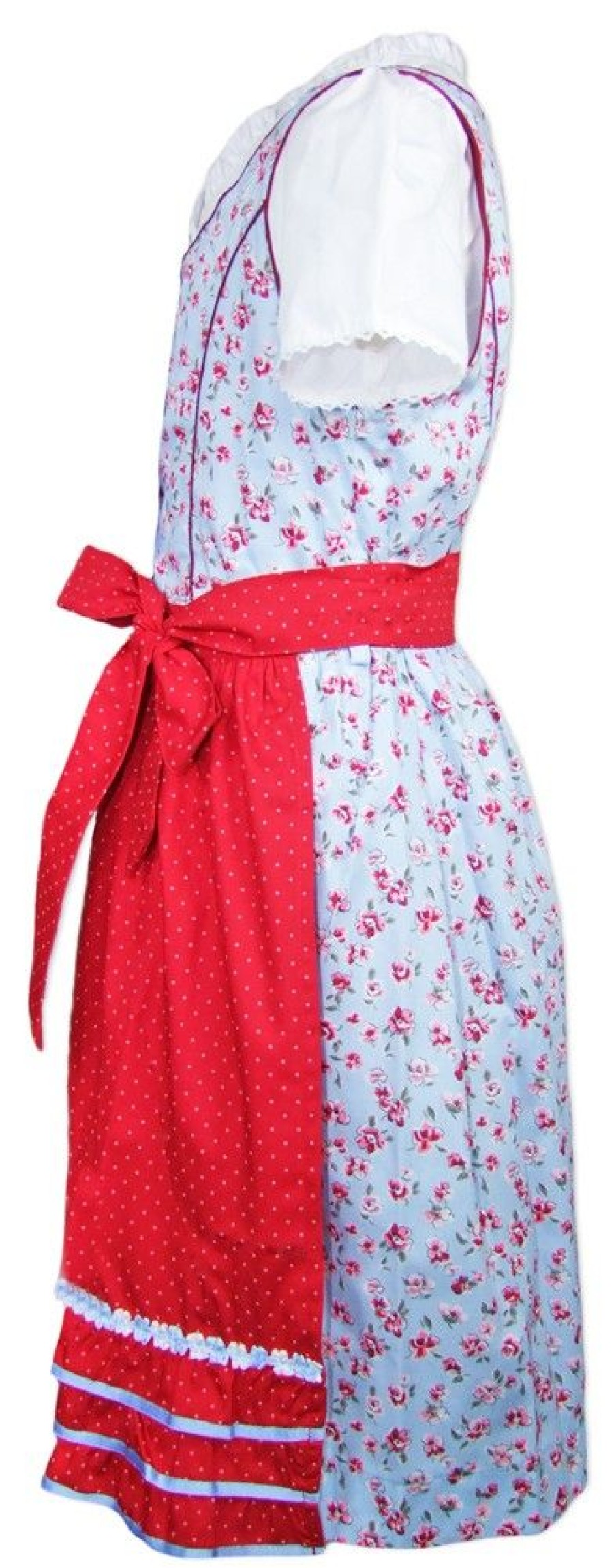 Madchen Isar-Trachten Dirndl | Isar-Trachten Dirndl "Paula" 3-Tlg. Mit Bluse 64296 | Hellblau Rot