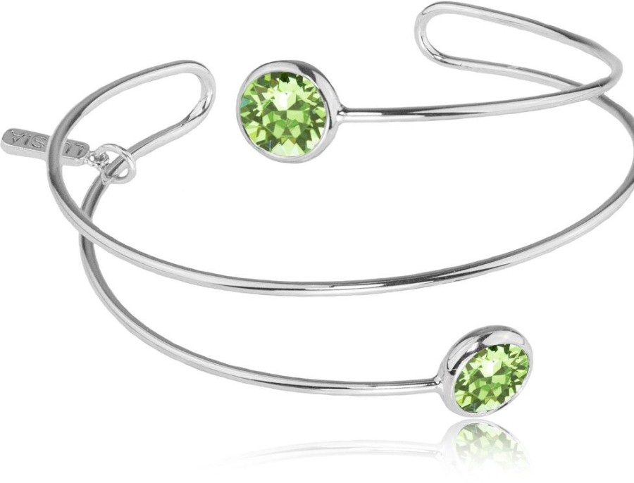 Schmuck LUISIA® | Luisia® Spiral Armreif "Fjella" Mit Zwei Kristallen Von Swarovski® - Silber / Peridot