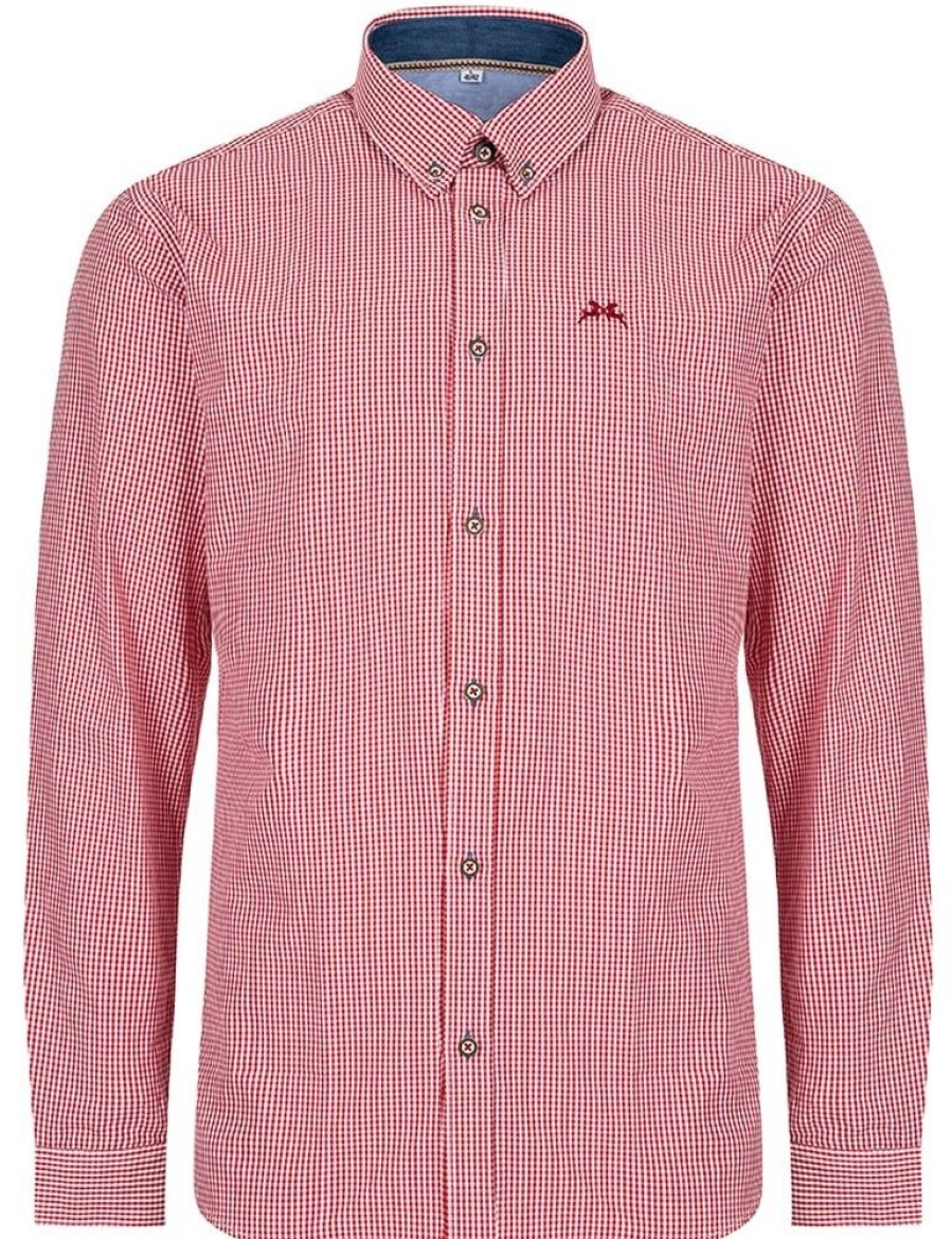 Herren Maddox Hemden | Maddox Kariertes Trachtenhemd Button Down - Hemd-47 | Rot