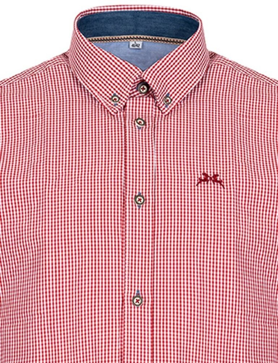 Herren Maddox Hemden | Maddox Kariertes Trachtenhemd Button Down - Hemd-47 | Rot