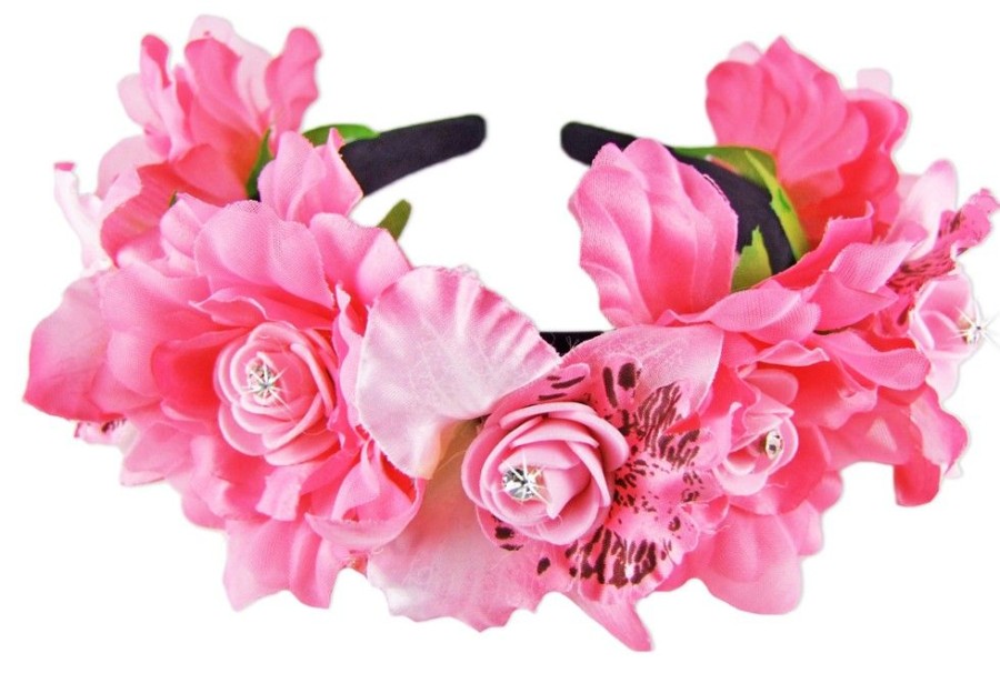 Madchen Trachtenland Hute & Haarschmuck | Wunderschoner Blumen Haarreif Mia Mit Strass Rosa