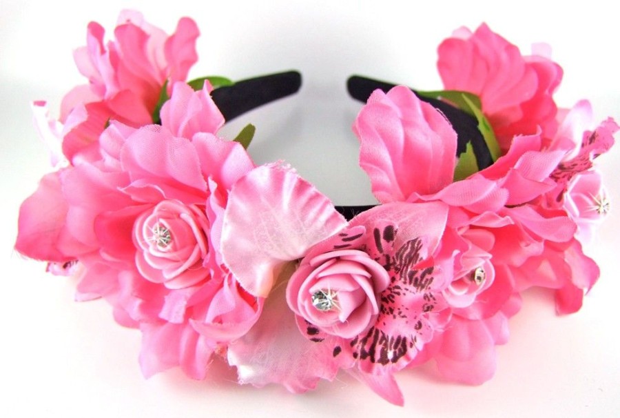 Madchen Trachtenland Hute & Haarschmuck | Wunderschoner Blumen Haarreif Mia Mit Strass Rosa