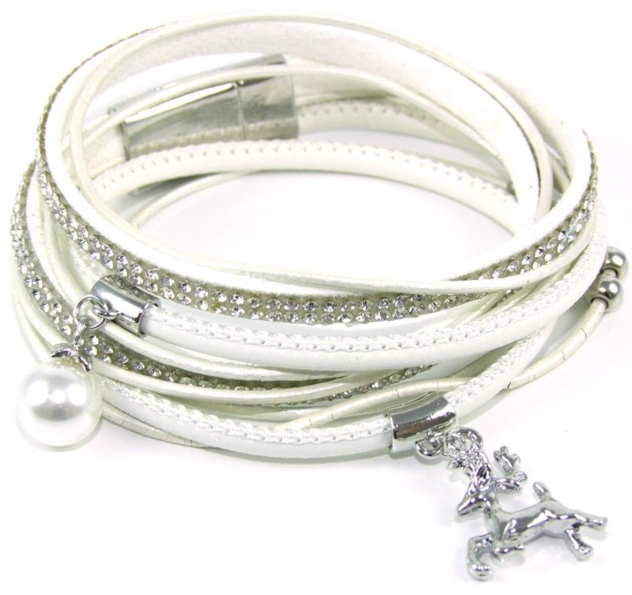 Schmuck Trachtenland | Wickelarmband Mit Strass Und Hirsch Anhanger - Weis