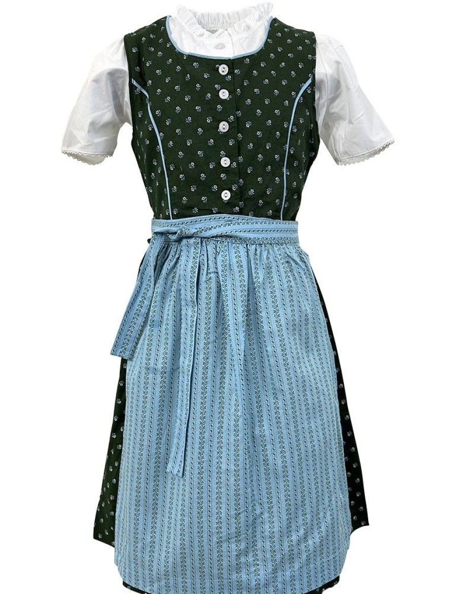 Madchen Isar-Trachten Dirndl | Isar-Trachten Kinder Dirndl "Lotte" 3-Tlg. Mit Bluse 52418 | Grun Blau