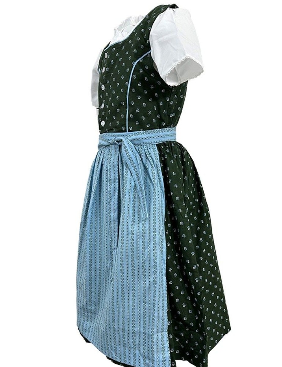 Madchen Isar-Trachten Dirndl | Isar-Trachten Kinder Dirndl "Lotte" 3-Tlg. Mit Bluse 52418 | Grun Blau