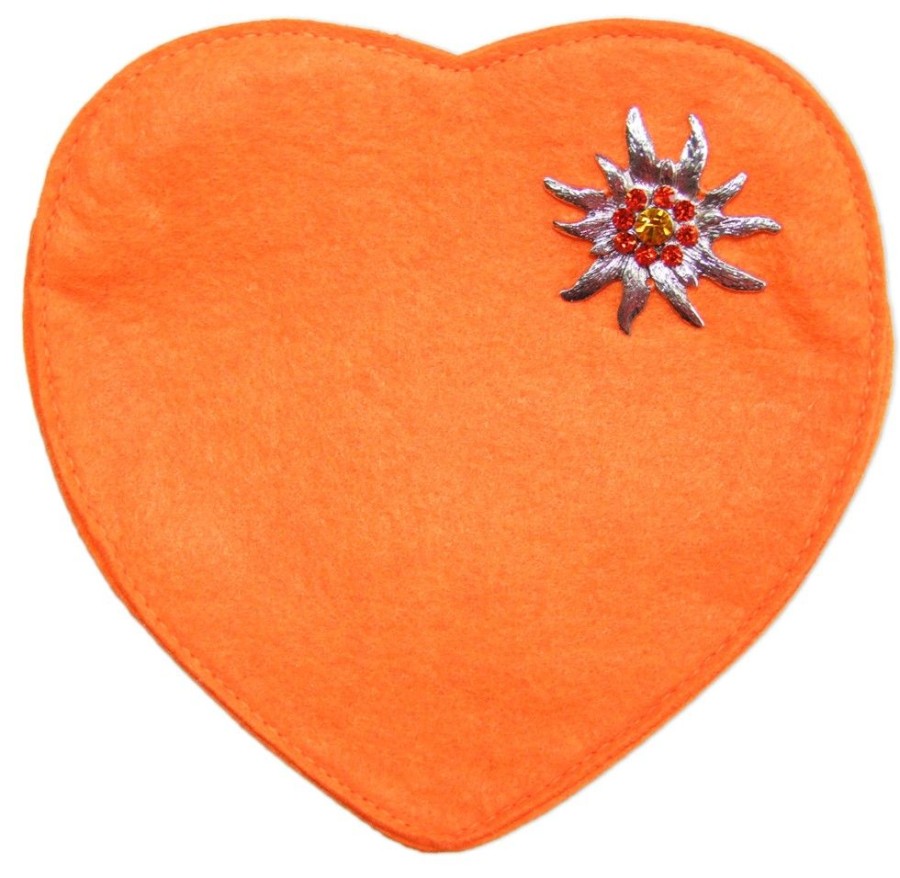 Damen Trachtenland Handtaschen | Herz Trachtentasche Mit Edelweis | Orange