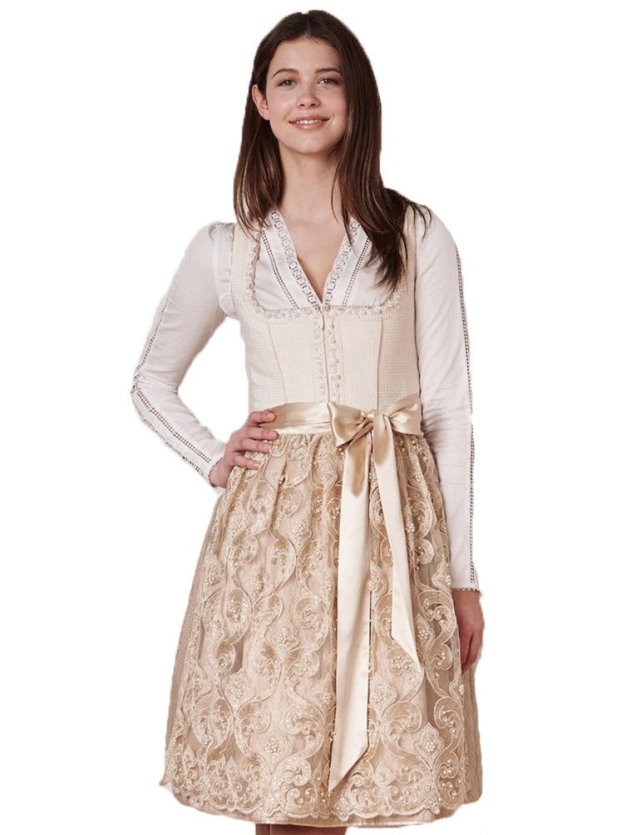 Damen Krüger MADL Dirndl | Kruger Dirndl "Klarissa" Spitzenschurze 411565 | Beige - 60Cm