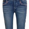 Damen Piz Palü Hosen | Piz Palu Damen Capri Jeans "Hafenlohr" Mit Blumchen | Blau