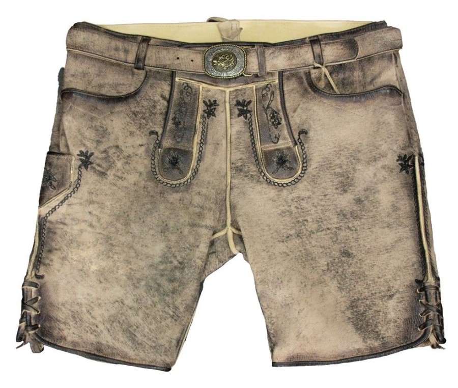 Herren Maddox Lederhosen | Maddox Kurze Trachten Lederhose "Horb" Mit Gurtel | Natur Vegetabil