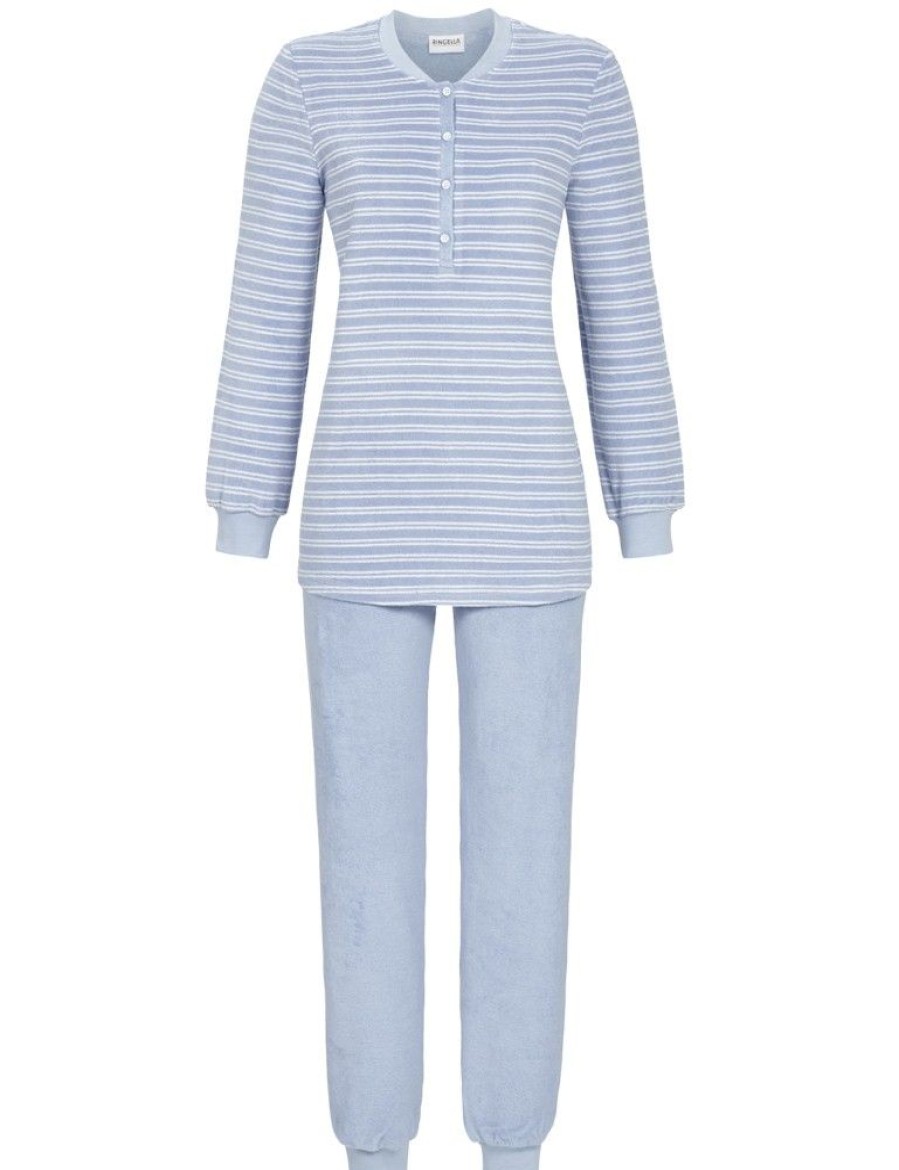 Damen Ringella Nachtwasche | Ringella Damen Stretchfrottee Pyjama "Cosy Winter" 2518204 | Smoke Blau