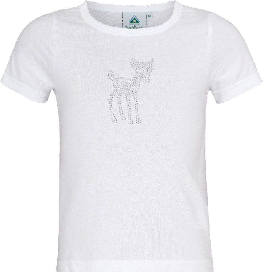 Madchen Isar-Trachten Fur´S Baby | Isar-Trachten Madchen T-Shirt "Rehkitz" Mit Strass 52987 | Weis