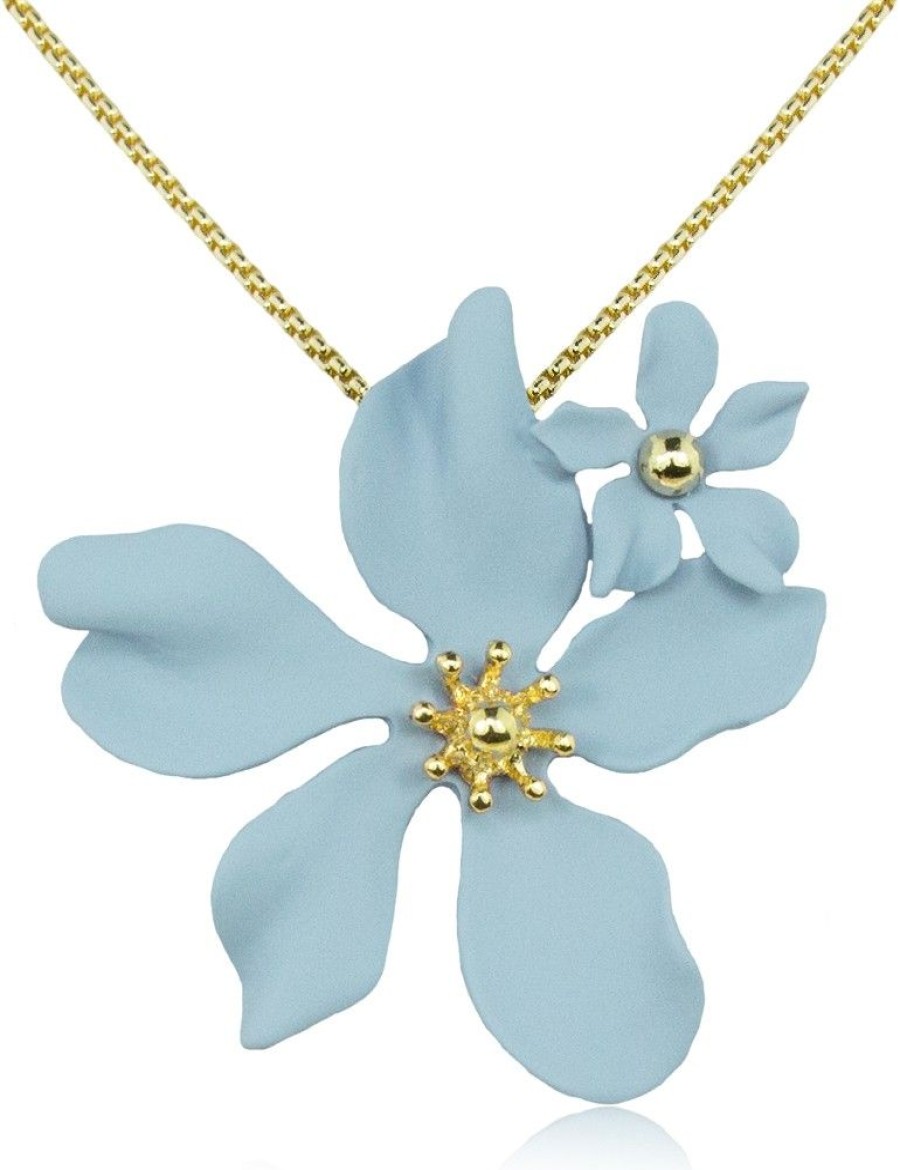 Schmuck LUISIA® Halsketten | Luisia® Halskette Nelia Mit Blumen - 16 Karat Vergoldet Hellblau