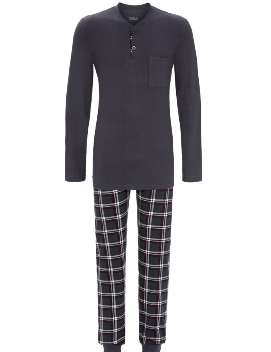 Herren Ringella Nachtwasche | Ringella Herren Langarm Pyjama "Winter Colours" 2541223 | Asphalt Grau