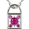 Schmuck LUISIA® | Luisia® Filigrane Damen Halskette Mit Strass Vorhangeschloss Pink - 925 Silber Schmuck Mit Zirkonia