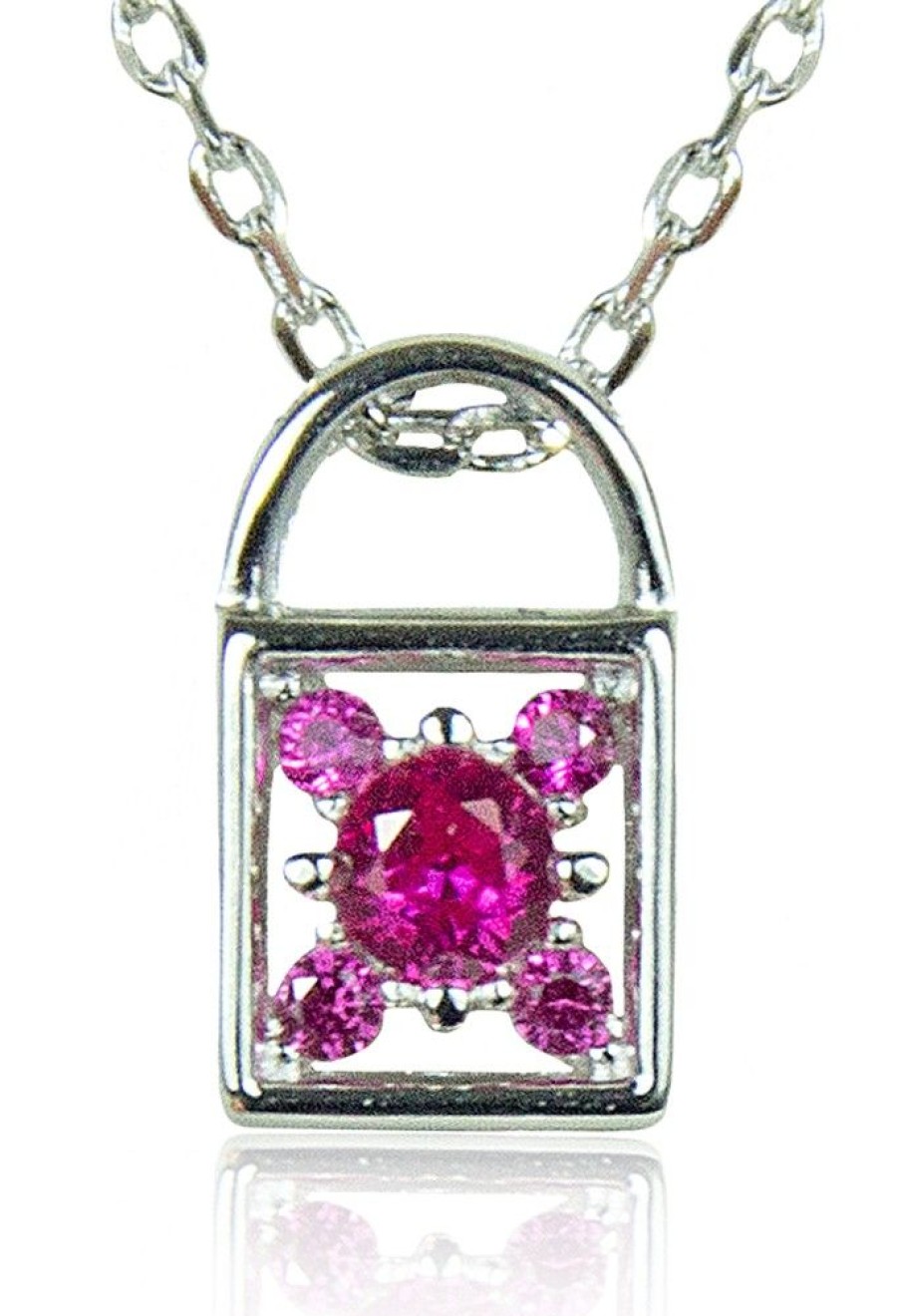 Schmuck LUISIA® | Luisia® Filigrane Damen Halskette Mit Strass Vorhangeschloss Pink - 925 Silber Schmuck Mit Zirkonia