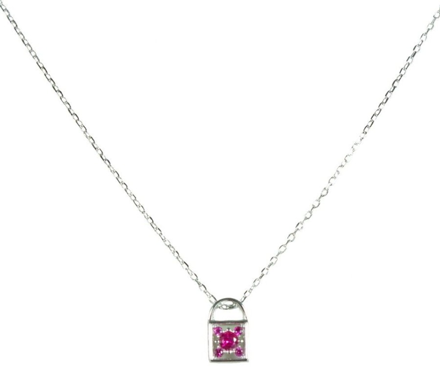 Schmuck LUISIA® | Luisia® Filigrane Damen Halskette Mit Strass Vorhangeschloss Pink - 925 Silber Schmuck Mit Zirkonia