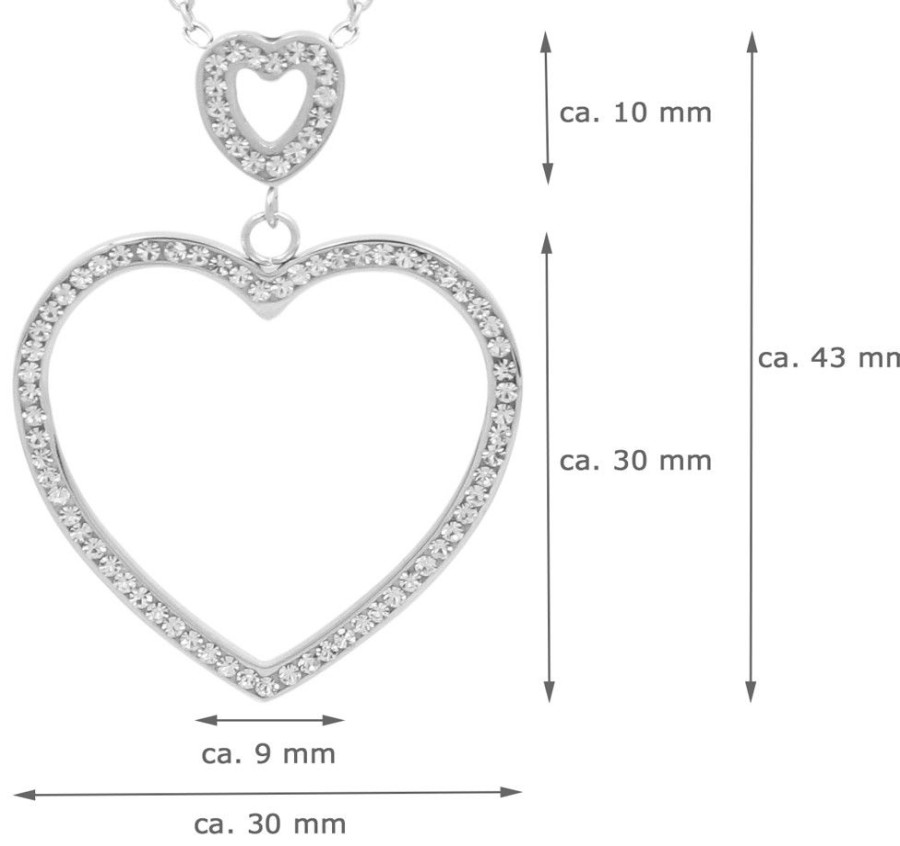 Schmuck LUISIA® | Luisia® Edelstahl Halskette 80+5 Cm Silber | Zwei Herzen Mit Zirkonia