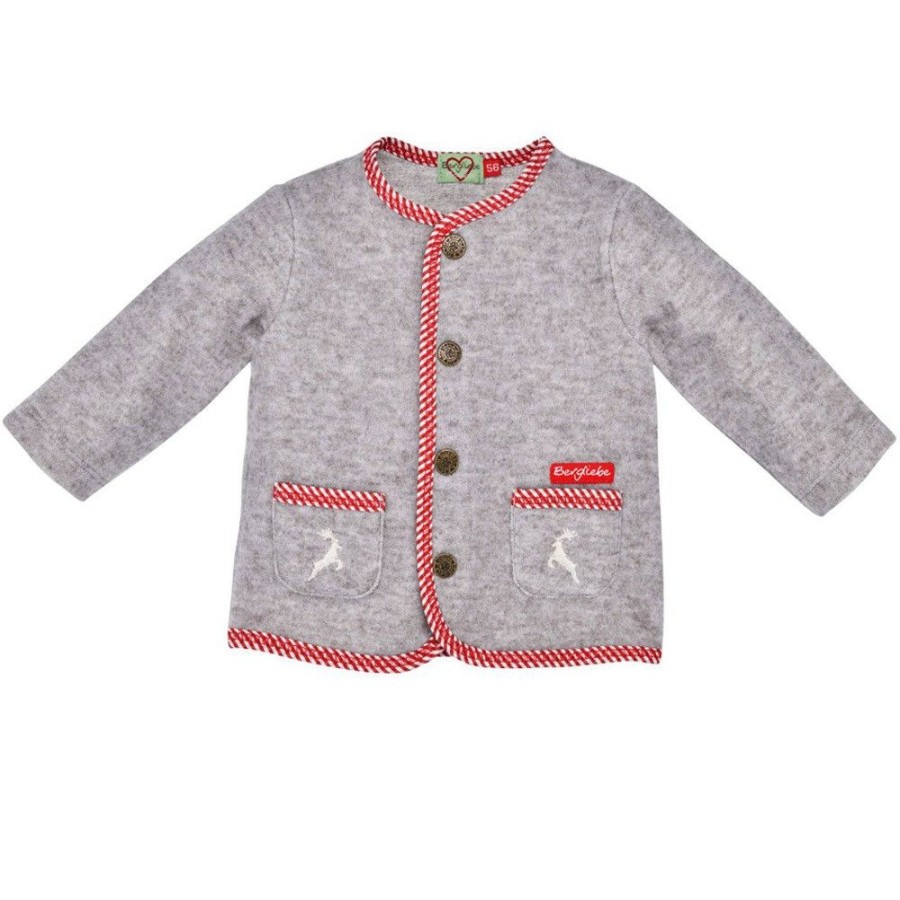 Jungen BONDI Fur´S Baby | Bondi Trachten Fleecejacke 93720 - Grau / Rot | Babyjacke