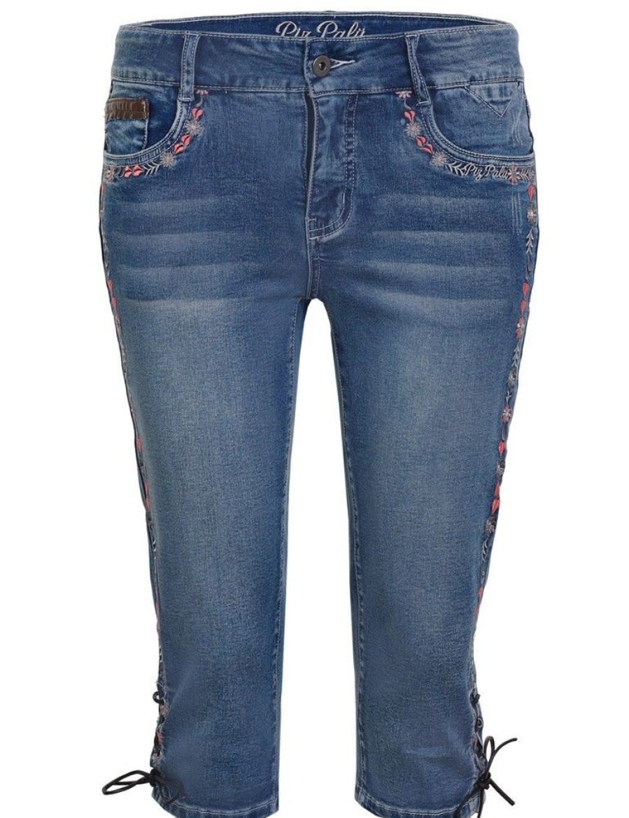 Damen Piz Palü Hosen | Piz Palu Damen Kniebundhose Jeans "Hafenlohr" Mit Blumchen | Blau