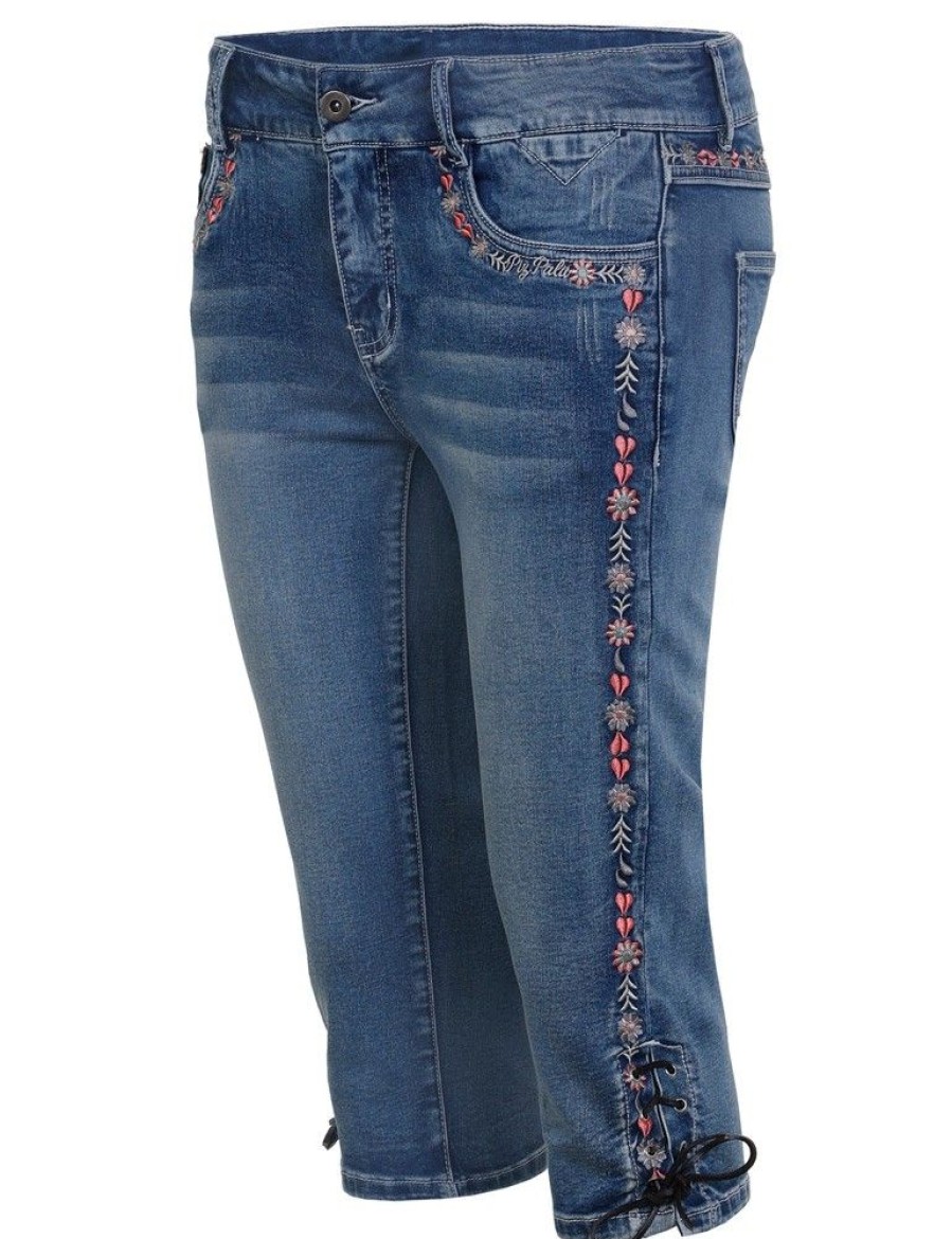 Damen Piz Palü Hosen | Piz Palu Damen Kniebundhose Jeans "Hafenlohr" Mit Blumchen | Blau