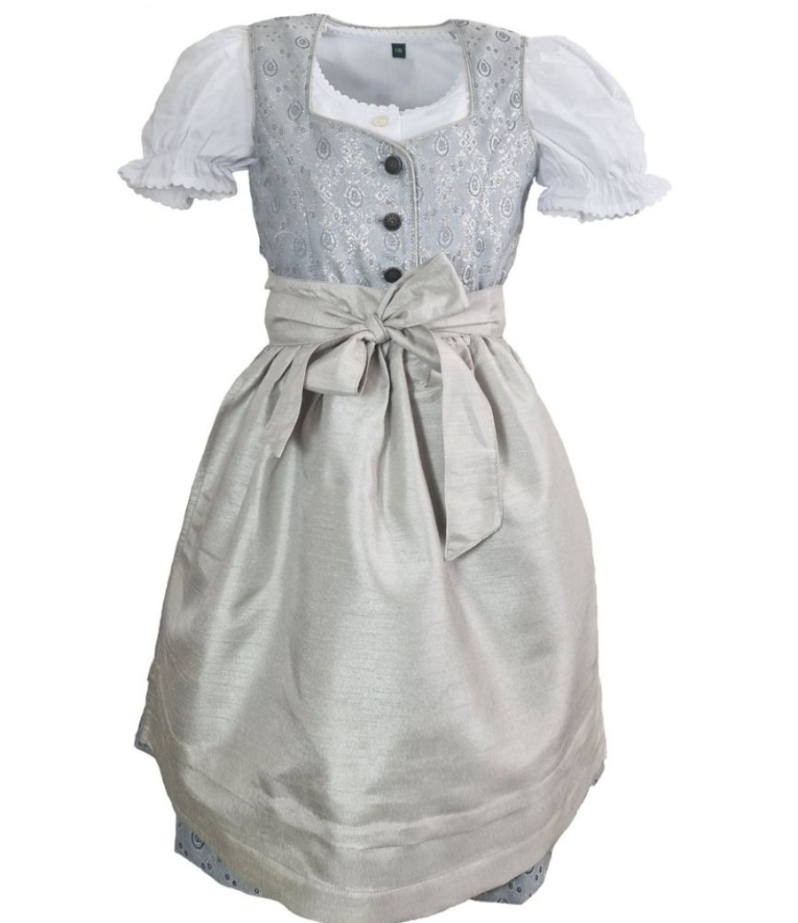 Madchen Maddox Dirndl | Maddox Kinder Dirndl "Gabriella" 3-Tlg. Mit Bluse | Silber Glitzer