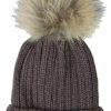 Damen Wolkenweis Hute & Haarschmuck | Damen Beanie Strickmutze Mit Fellbommel - Dunkelbraun