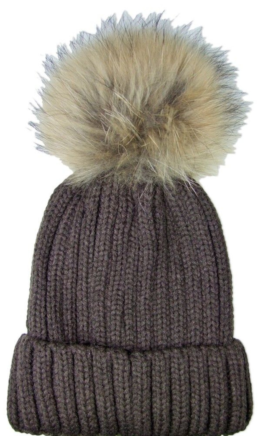 Damen Wolkenweis Hute & Haarschmuck | Damen Beanie Strickmutze Mit Fellbommel - Dunkelbraun