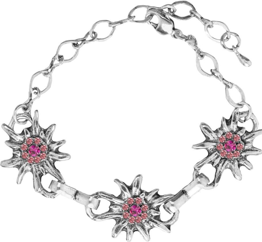 Schmuck Trachtenland | Trachtenarmband Edelweis Pink