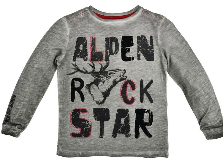 Jungen BONDI Jacken | Bondi Trachten Langarm Shirt "Alpenrocker" Mit Hirschmotiv 29920 - Stone Grau