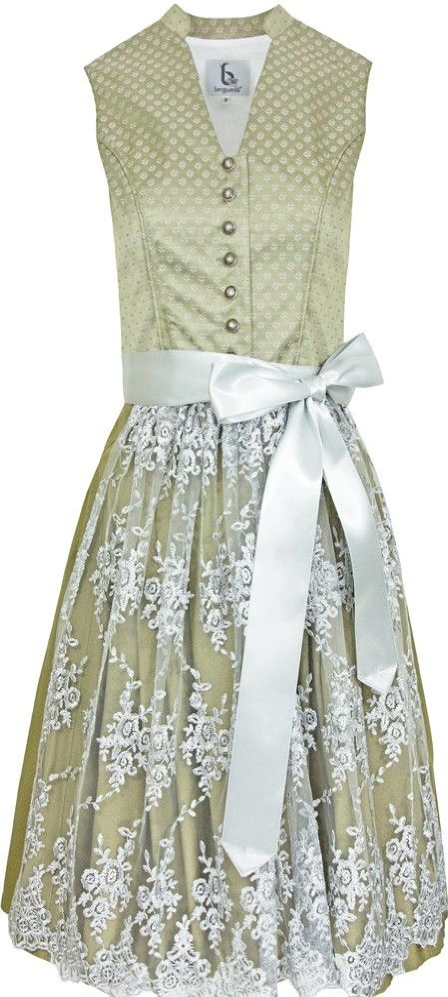 Damen Bergweiss Trachten Dirndl | Bergweiss Trachten Hochgeschlossenes Damen Dirndl Adrianna - Grun Grau 65Cm