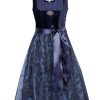 Damen MarJo Dirndl | Marjo Samt Dirndl "Edith" 583665 | Saphir Blau - 65Cm