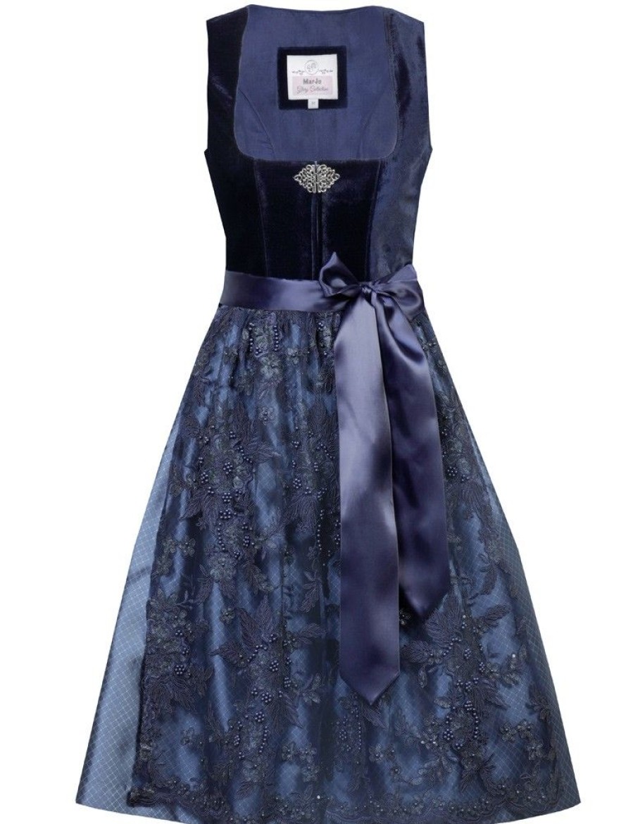 Damen MarJo Dirndl | Marjo Samt Dirndl "Edith" 583665 | Saphir Blau - 65Cm