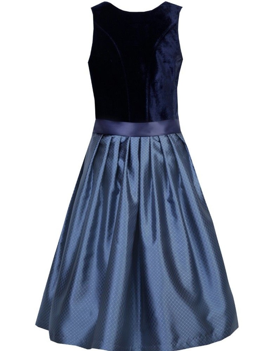 Damen MarJo Dirndl | Marjo Samt Dirndl "Edith" 583665 | Saphir Blau - 65Cm