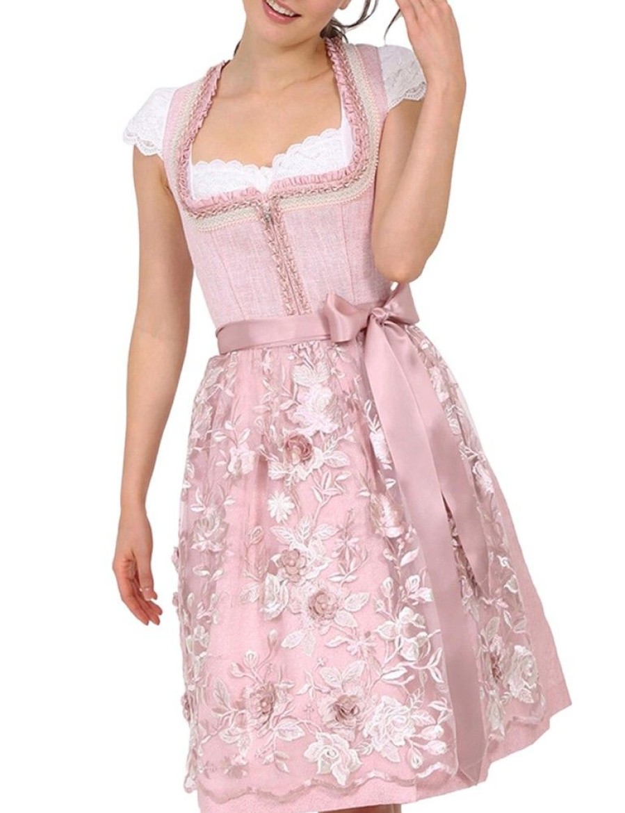 Damen Krüger Dirndl Dirndl | Kruger Madl Damen Dirndl "Rosita " Mit Blumen Spitzenschurze 49256 - Rose 60Cm