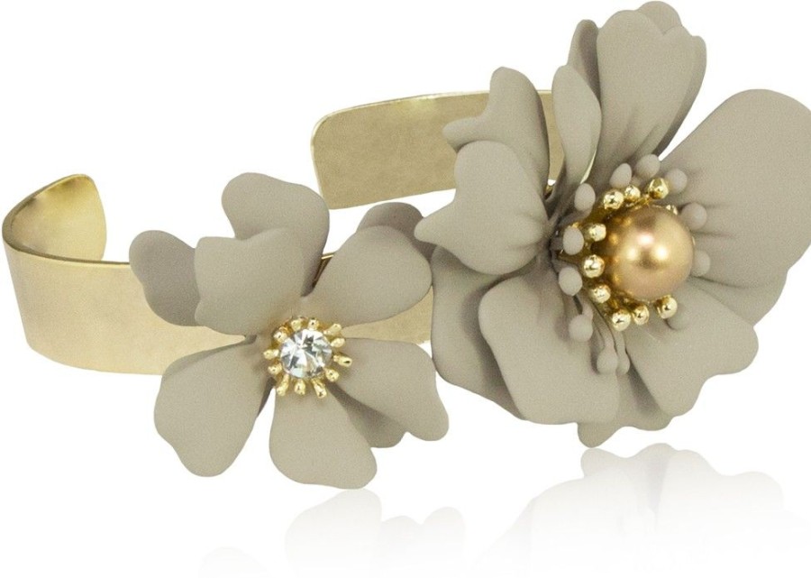 Schmuck LUISIA® | Luisia® Armreif Armspange Nelia Mit Blumen - 16 Karat Vergoldet Sand