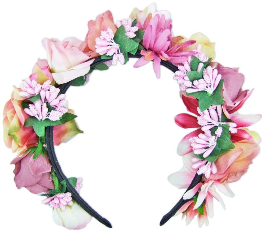 Madchen Trachtenland Hute & Haarschmuck | Hochwertiger Blumen Haarreif Blumenwiese - Rosa