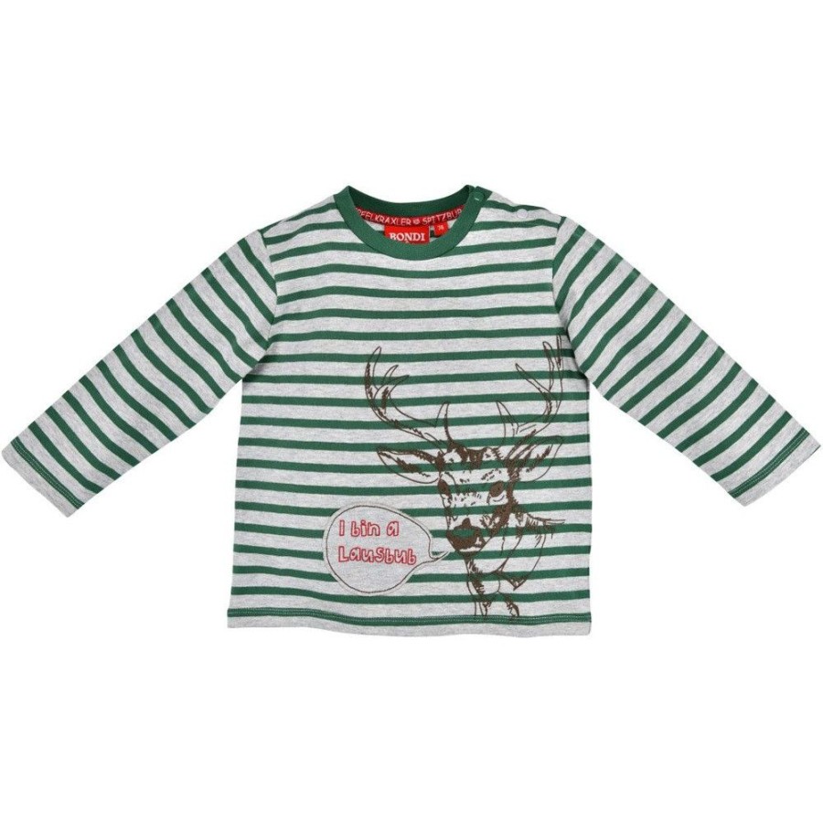 Jungen BONDI Fur´S Baby | Bondi Langarm Ringelshirt "Lausbub" Mit Hirschmotiv 91456 | Baby Jungen Pullover Grau Grun