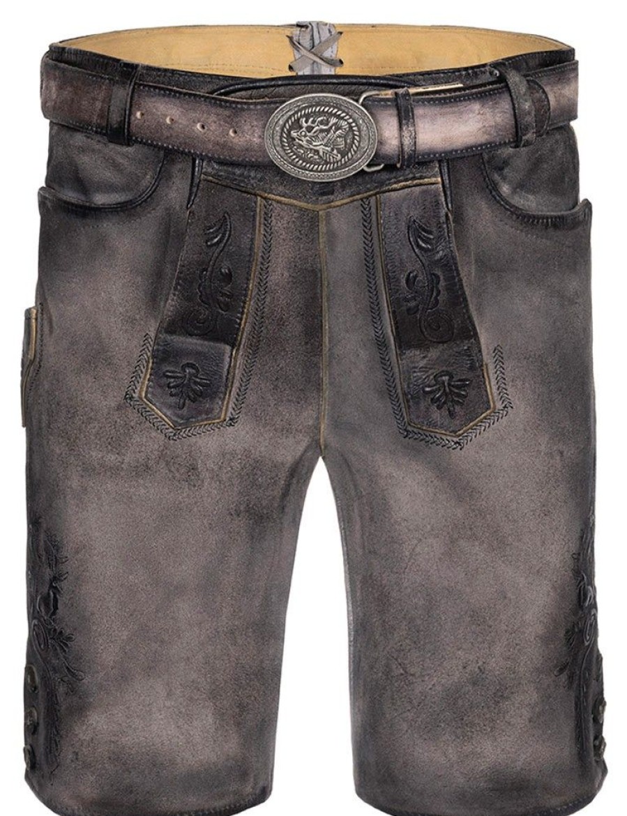 Herren Maddox Lederhosen | Maddox Kurze Herren Lederhose "Mandlach" Mit Gurtel | Camel Braun