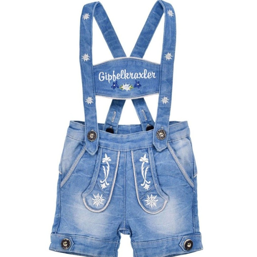 Jungen BONDI Lederhosen | Bondi Baby Jungen Jeans Latzshort "Gipfelkraxler" 91533 | Blue Denim