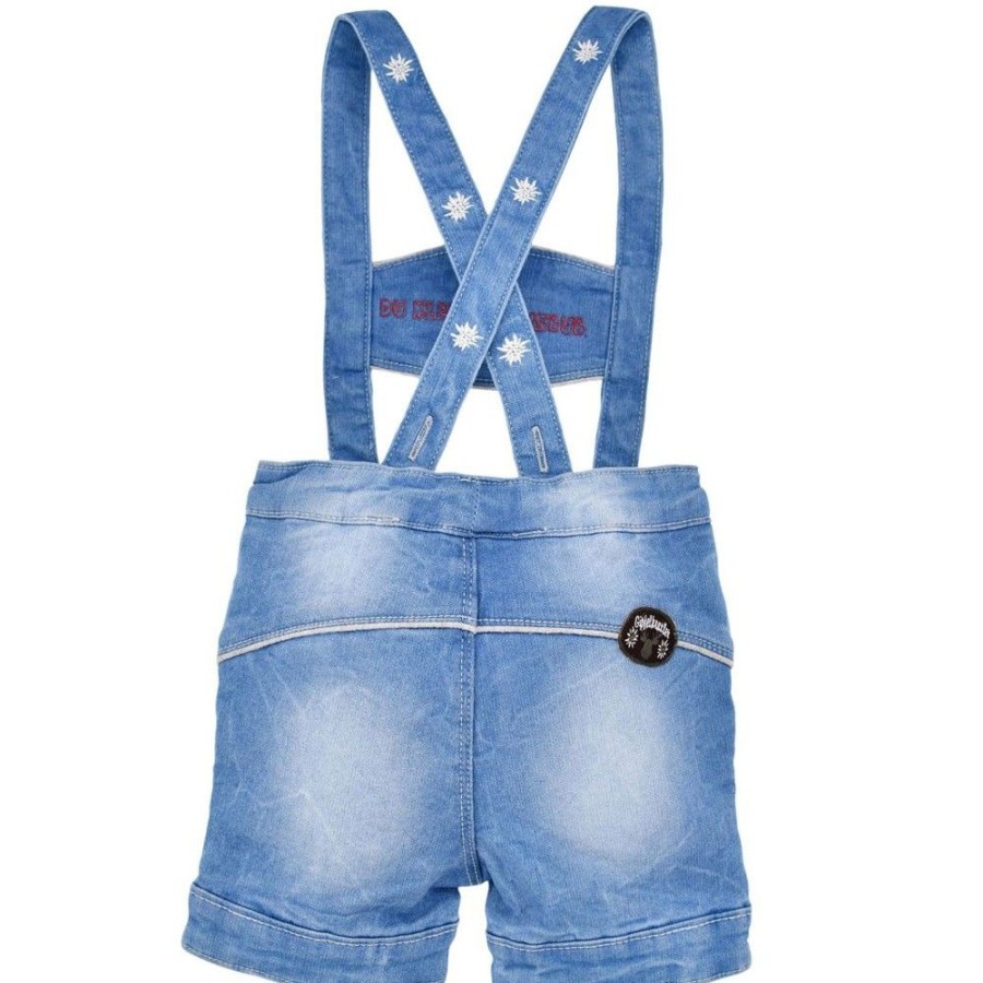 Jungen BONDI Lederhosen | Bondi Baby Jungen Jeans Latzshort "Gipfelkraxler" 91533 | Blue Denim