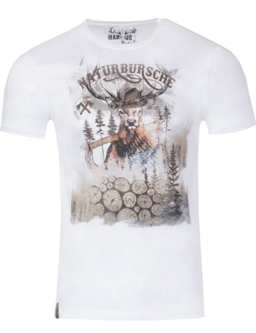 Herren MarJo Shirts | Marjo Herren Trachtenshirt "Guido" Mit Hirschmotiv | Edelweis