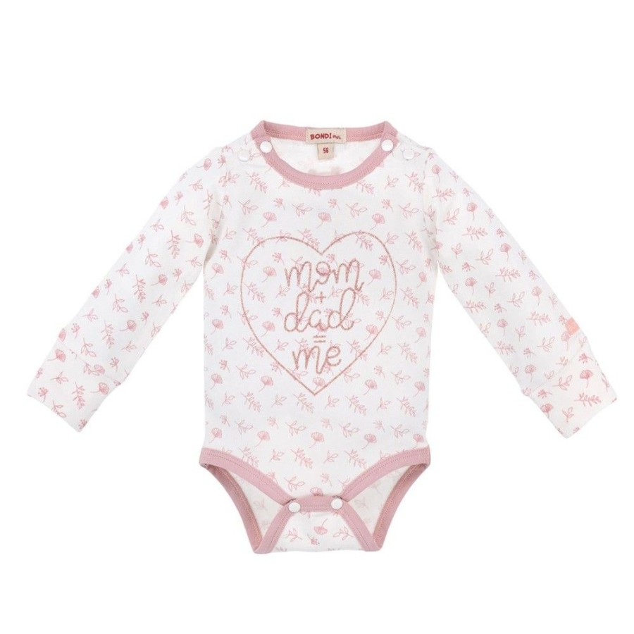 Madchen BONDI Baby Bodys | Bondi Baby Langarm Body "Mom+Dad" 93733 | Offwhite