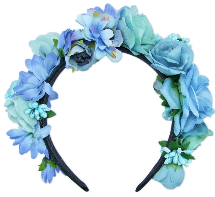 Madchen Trachtenland Hute & Haarschmuck | Hochwertiger Blumen Haarreif Blumenwiese - Blau