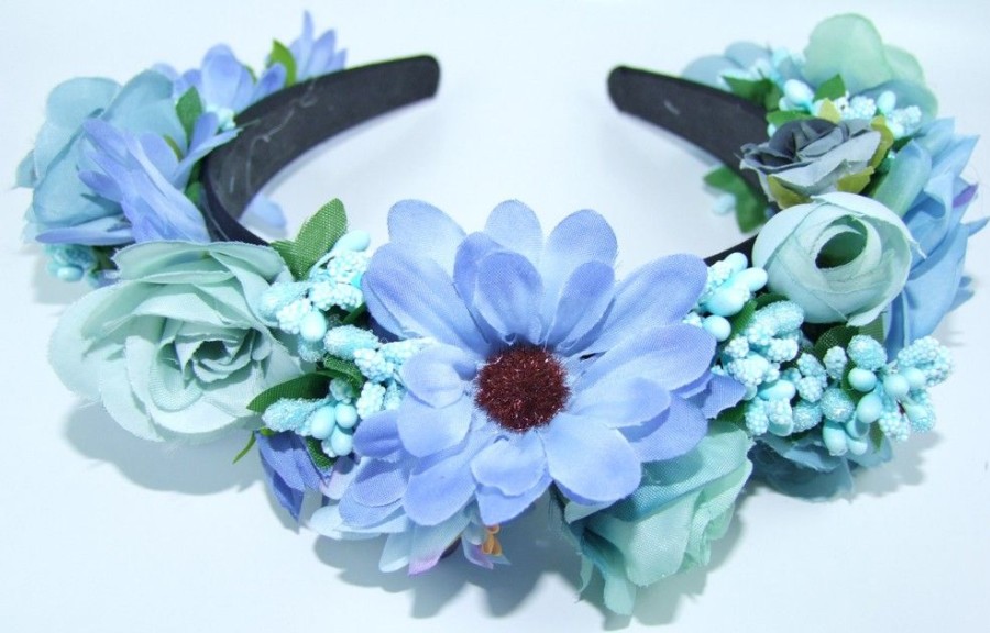 Madchen Trachtenland Hute & Haarschmuck | Hochwertiger Blumen Haarreif Blumenwiese - Blau