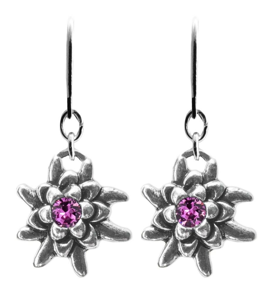 Schmuck Trachtenland | Luisia® Edelweis Ohrhanger Emilia Mit Kristallen Von Swarovski® - Pflaume / Amethyst