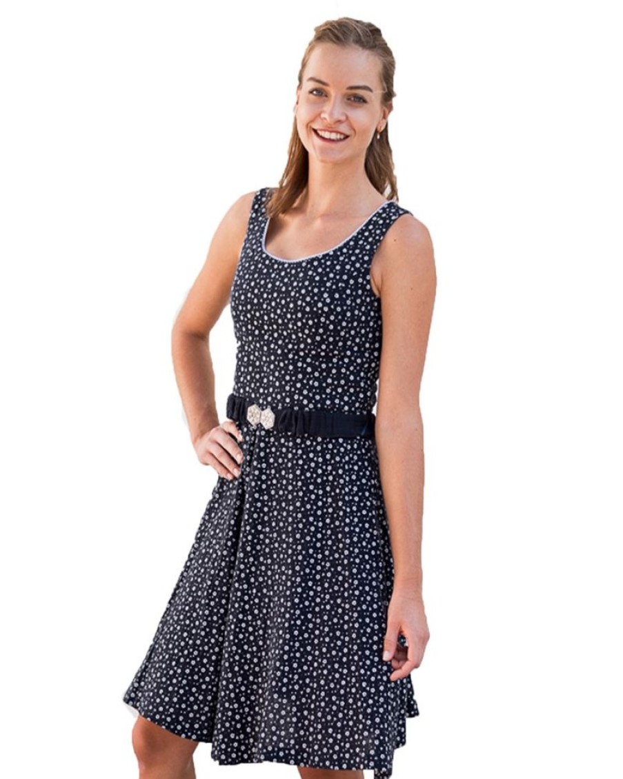 Damen Turi Landhaus Dirndl | Turi Damen Trachtenkleid "Kati" Mit Blumchenmuster | Marine Blau