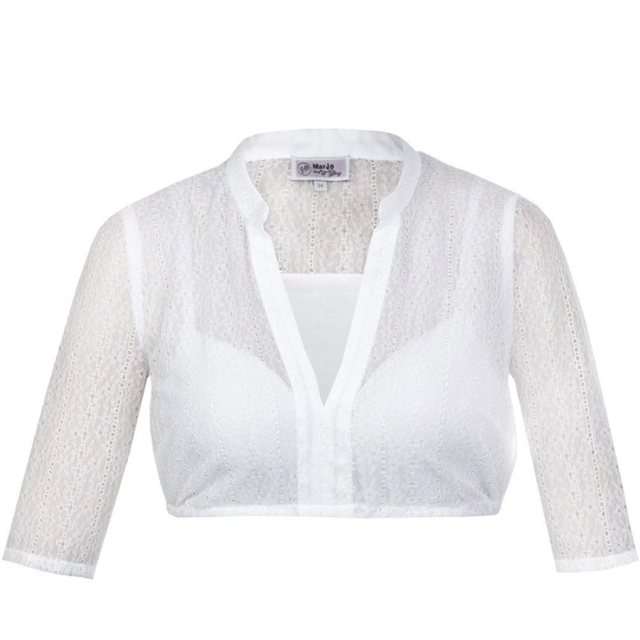 Damen MarJo Blusen & Shirts | Marjo Spitzen Dirndlbluse "Jasmin-Linda" Mit V-Ausschnitt | Offwhite