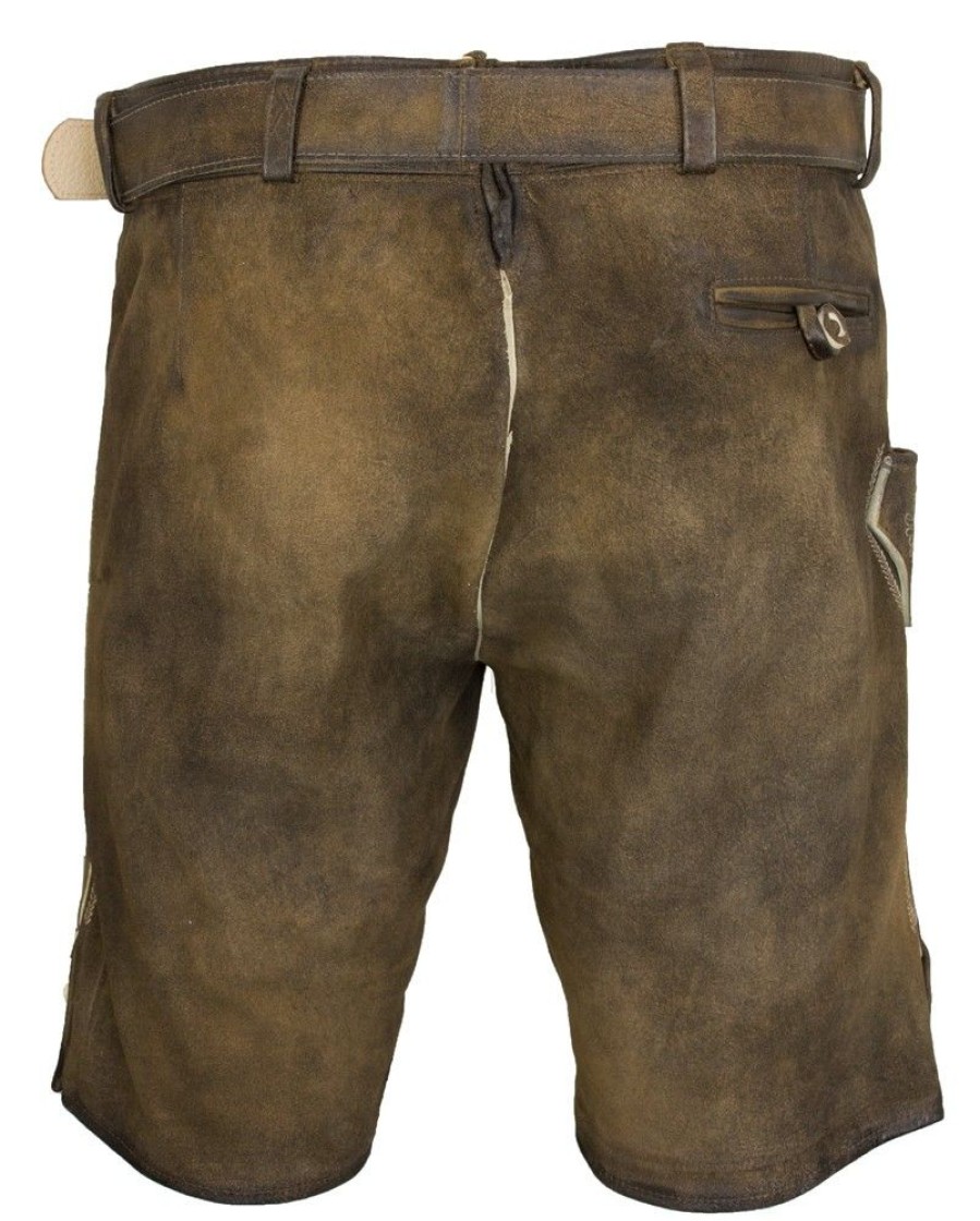 Herren Maddox Lederhosen | Maddox Kurze Lederhose "Ammersee" Mit Gurtel | Antik Nuss