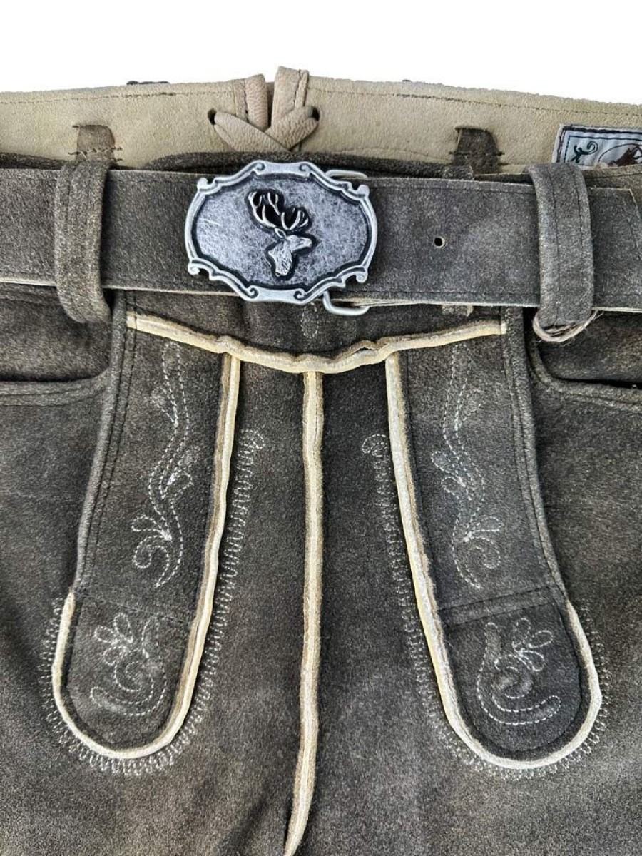 Herren Da´ Buchberger Lederhosen | Buchberger Kurze Lederhose "Schorsch 1" Mit Gurtel | Ziegenvelours Granit