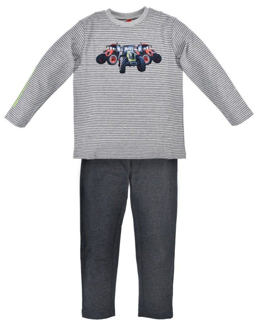 Jungen BONDI Shirts | Bondi Jungen Pyjama "Traktor" 33171 | Grau Melange